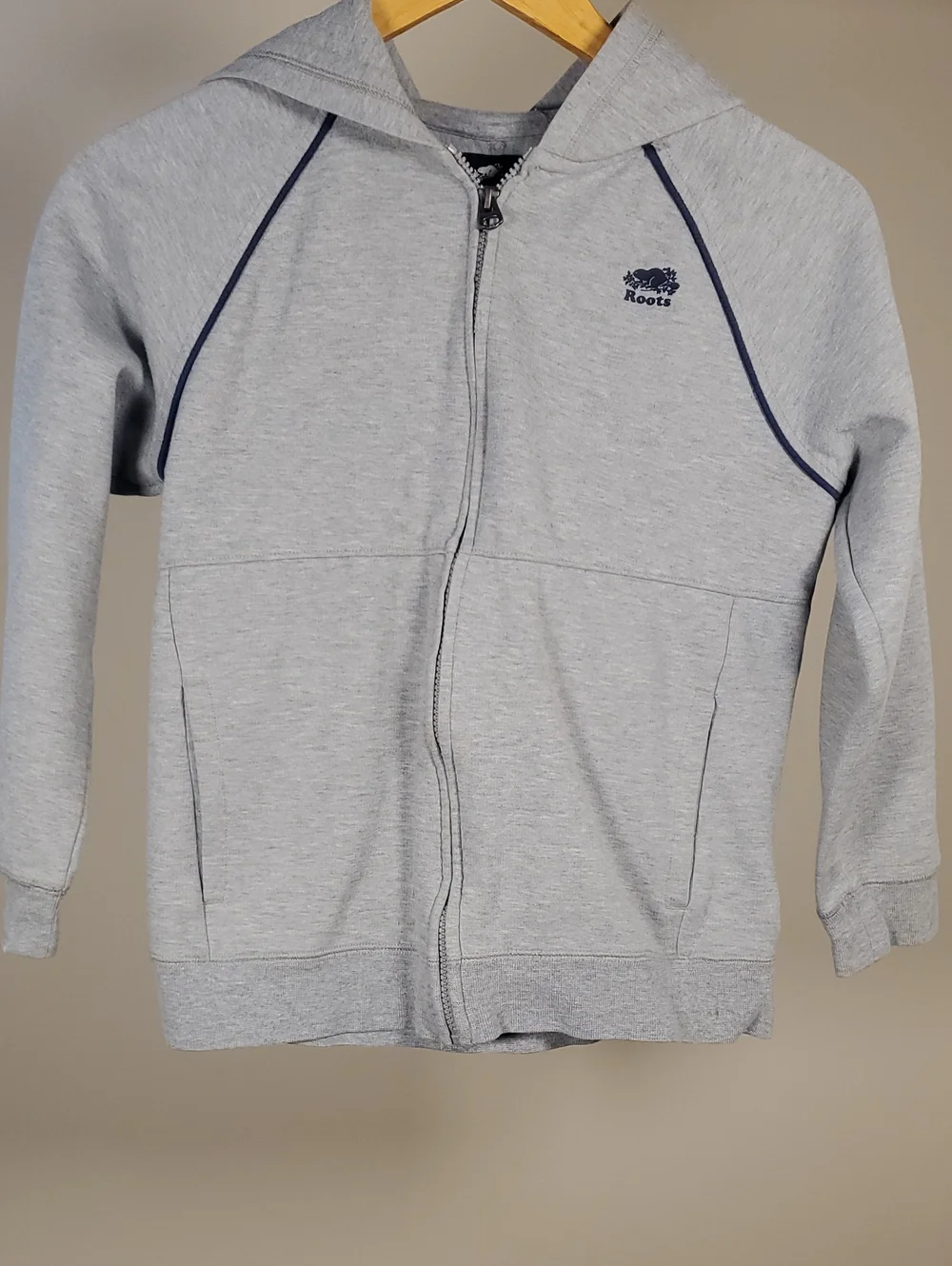 Roots Kids Light Gray Hoodie with Navy Trim